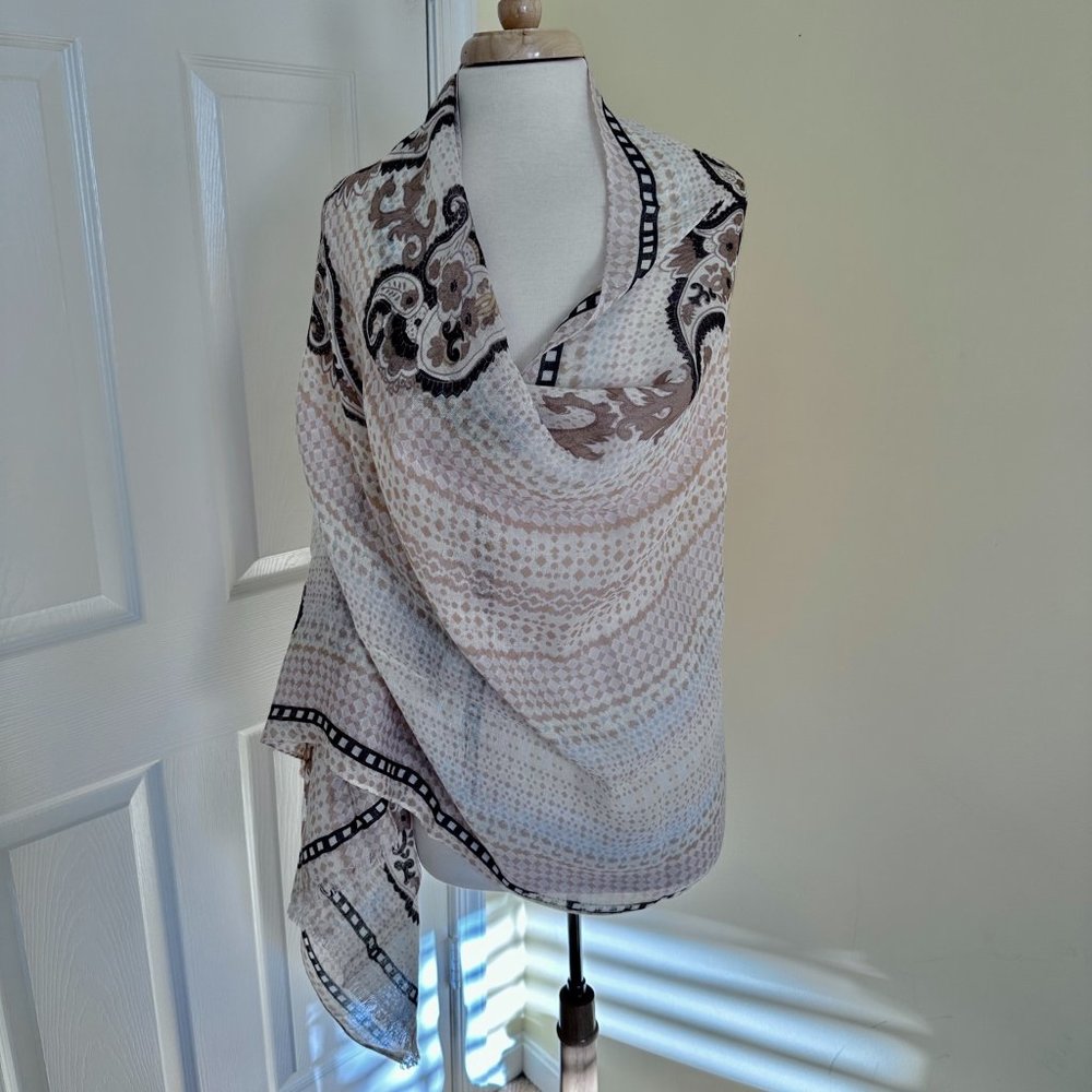J Crew Linen Gauze Block Print Style Shawl Extra Large Size